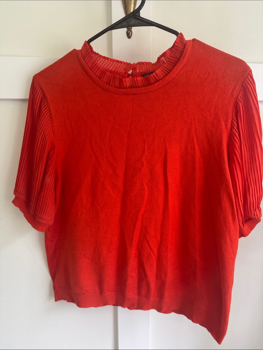 Women's Orange Pleated Sleeve Knit Top